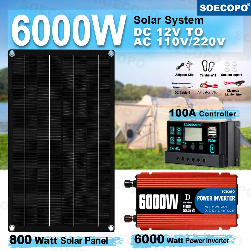 Kit Solare Completo Pannello 800W Inverter Controller + Accumulo Casa/Campeggio