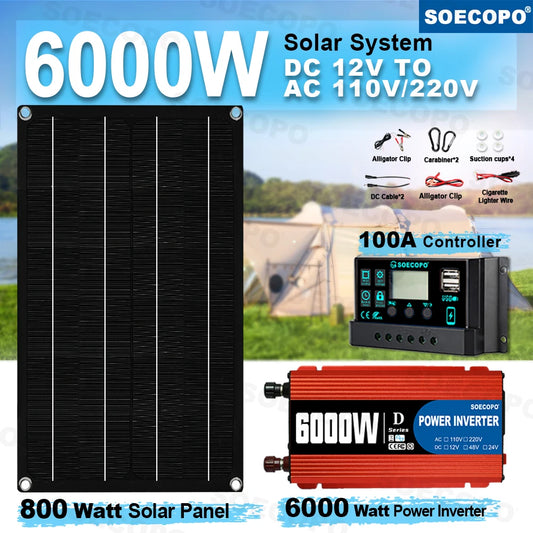 Kit Solare Completo Pannello 800W Inverter Controller + Accumulo Casa/Campeggio