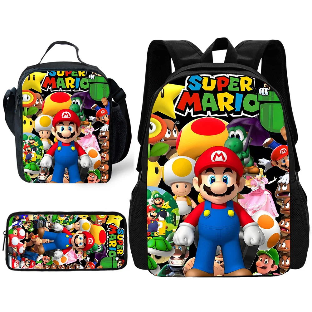 Set Scuola Super Mario - Zaino + Portapranzo + Astuccio - Regalo Bambini