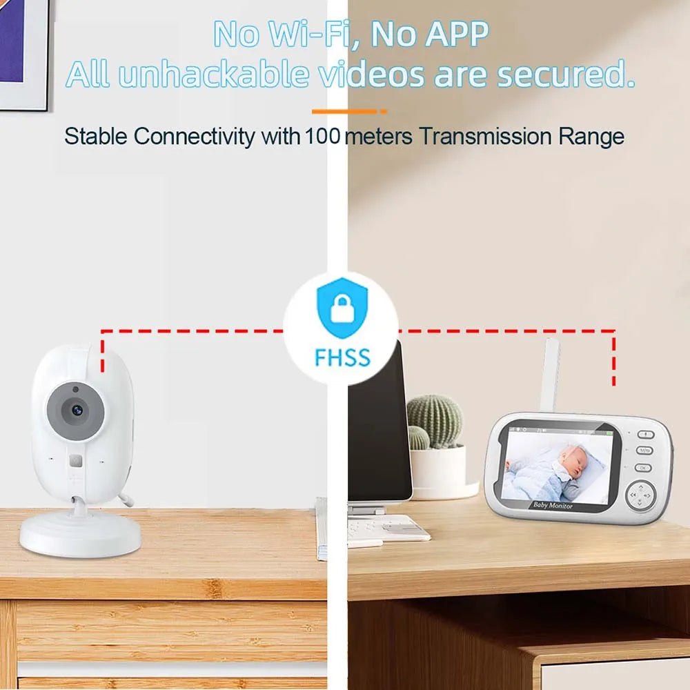 Baby Monitor 3.5'' HD con Visione Notturna, 2 Vie Audio, Sensore Temperatura