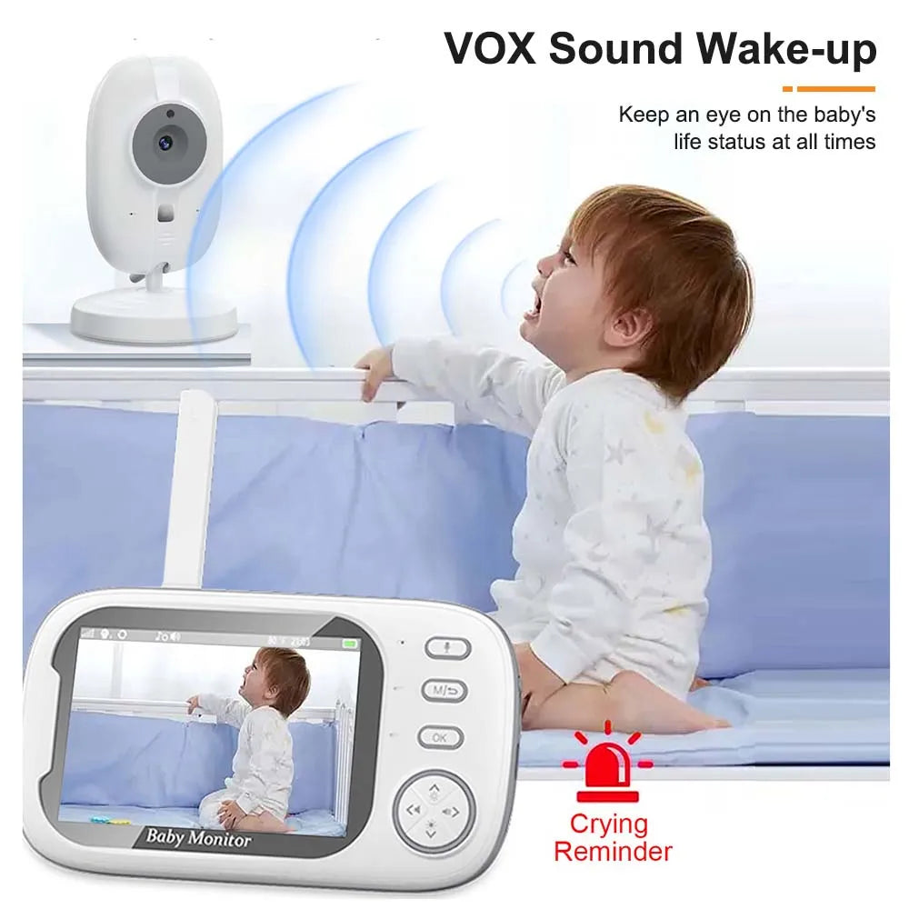 Baby Monitor 3.5'' HD con Visione Notturna, 2 Vie Audio, Sensore Temperatura