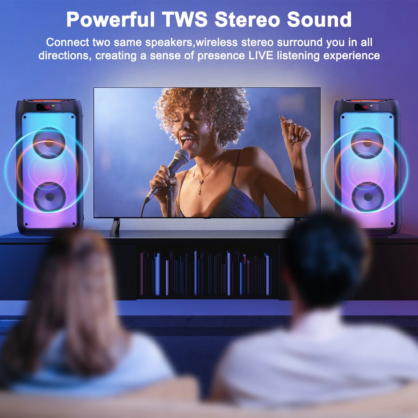Cassa Karaoke Bluetooth T10-T con 2 Microfoni, Luci LED, Ricaricabile, Portatile per Feste