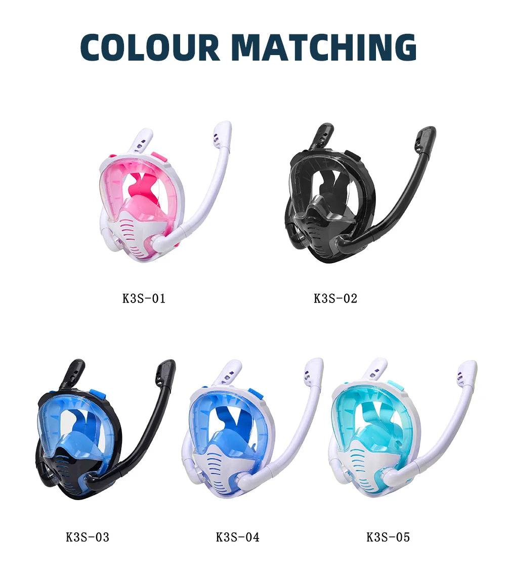 Maschera Snorkeling Panoramica 180° - Antiappannamento, Dry Top, 2 Snorkel
