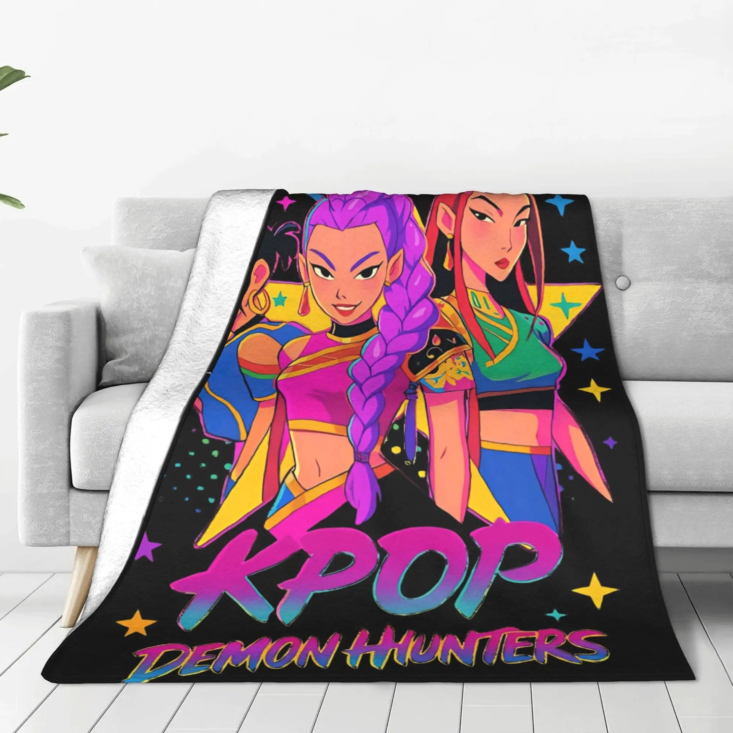 Coperta KPop Demon Hunters 100% Poliestere Peluche, 150x100cm, Inverno Regalo Natale