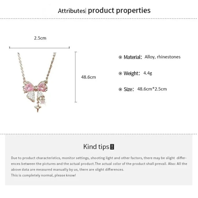 Collana Elegante con Fiocco Cristallo Rosa Stile Aesthetic