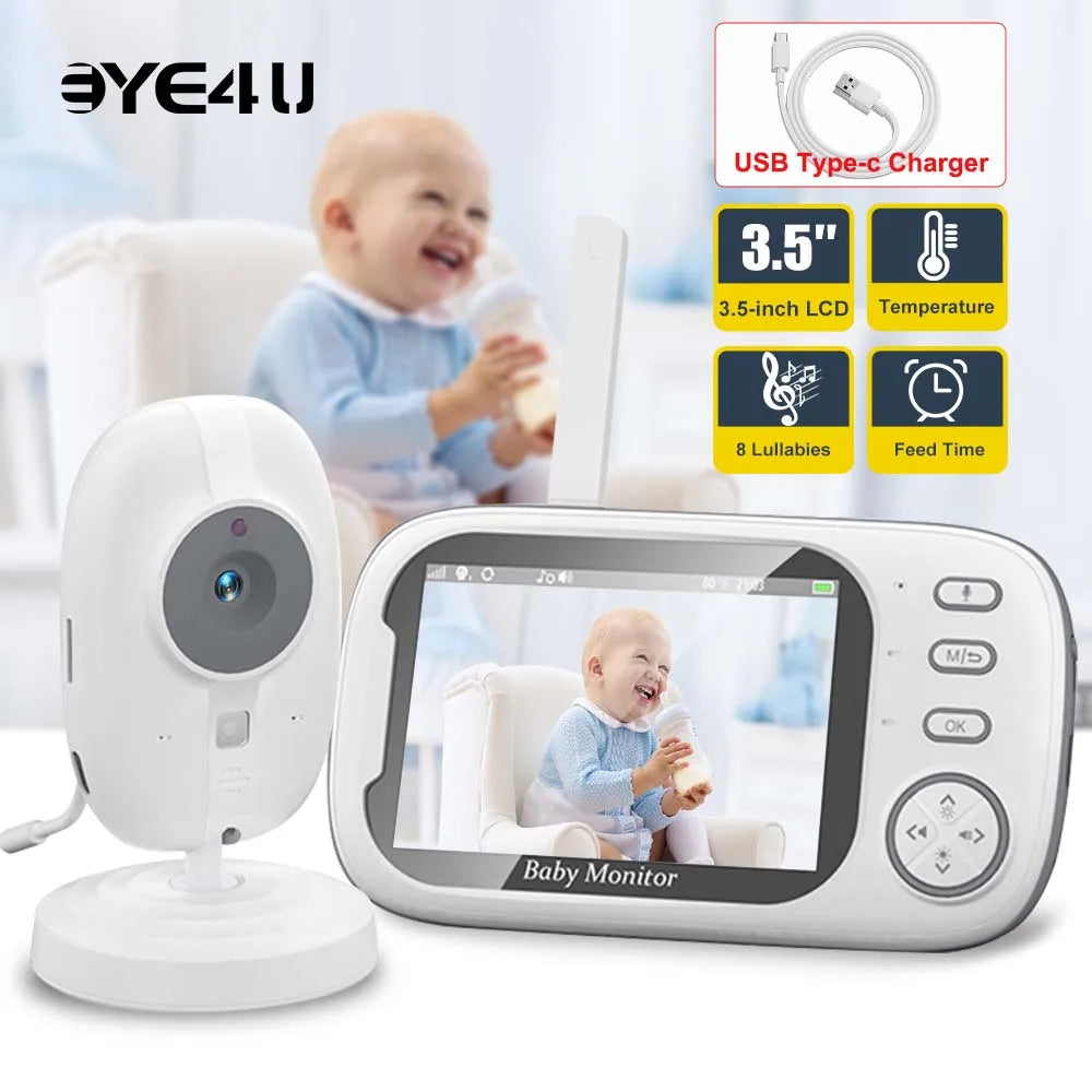 Baby Monitor 3.5'' HD con Visione Notturna, 2 Vie Audio, Sensore Temperatura