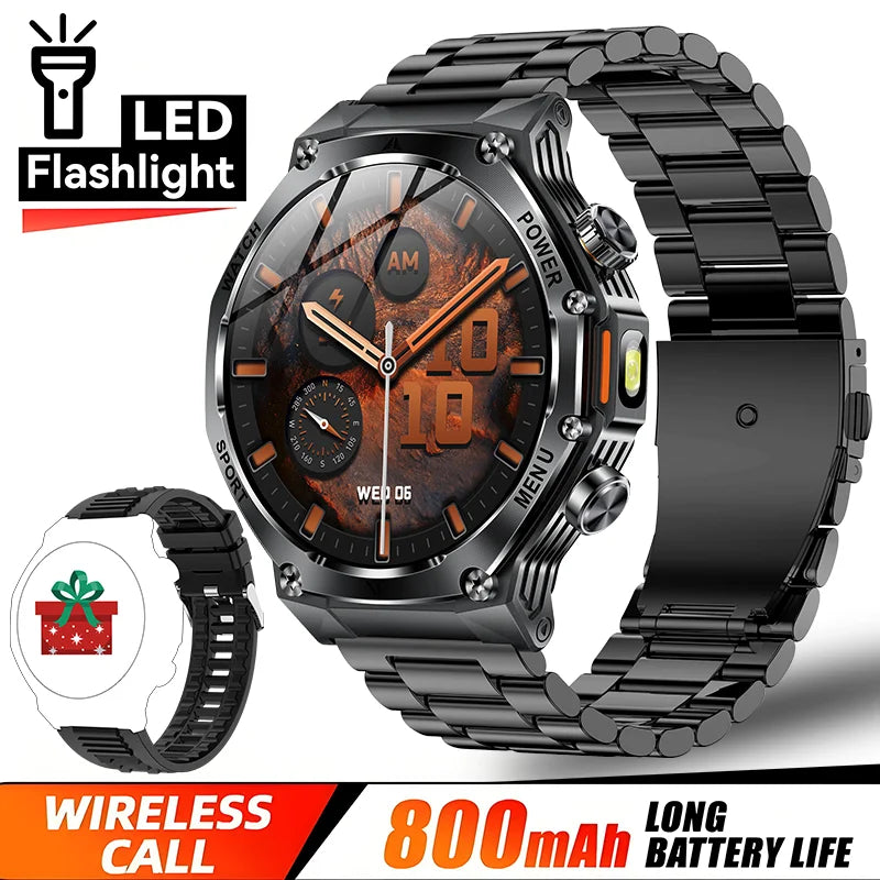 Smartwatch Sportivo Outdoor 2026 | Batteria 800mAh, Schermo AMOLED 1.8", Torcia LED, Bluetooth 5.3, GPS, Impermeabile