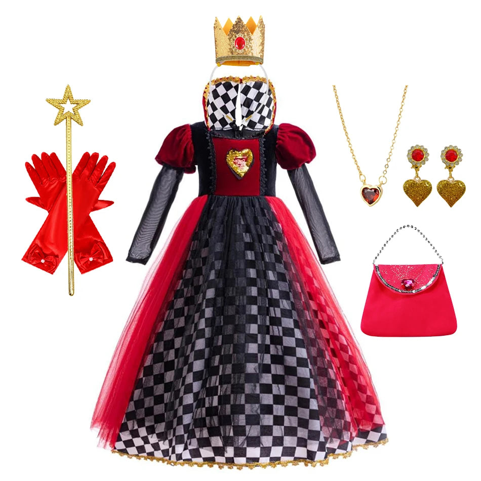 ♥️ Vestito Regina di Cuori per Bambina - Costume Alice nel Paese delle Meraviglie, Per Halloween e Feste!