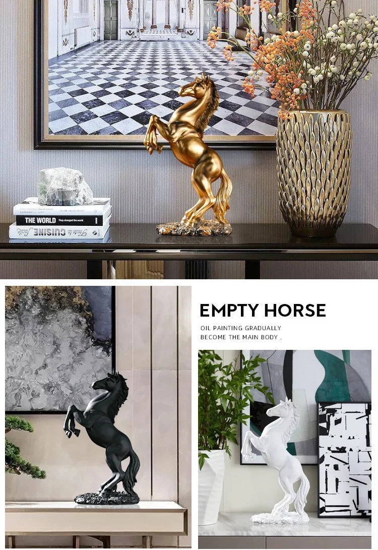 Cavallo Resina Decorativo - Bianco/Nero/Oro - Stile Nordico Moderno