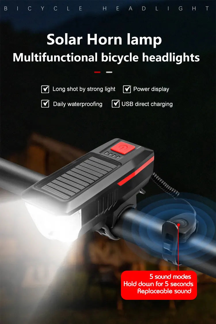 Luce Bici USB Ricaricabile - Frontale MTB/Strada, Torcia  Clacson, Display Batteria