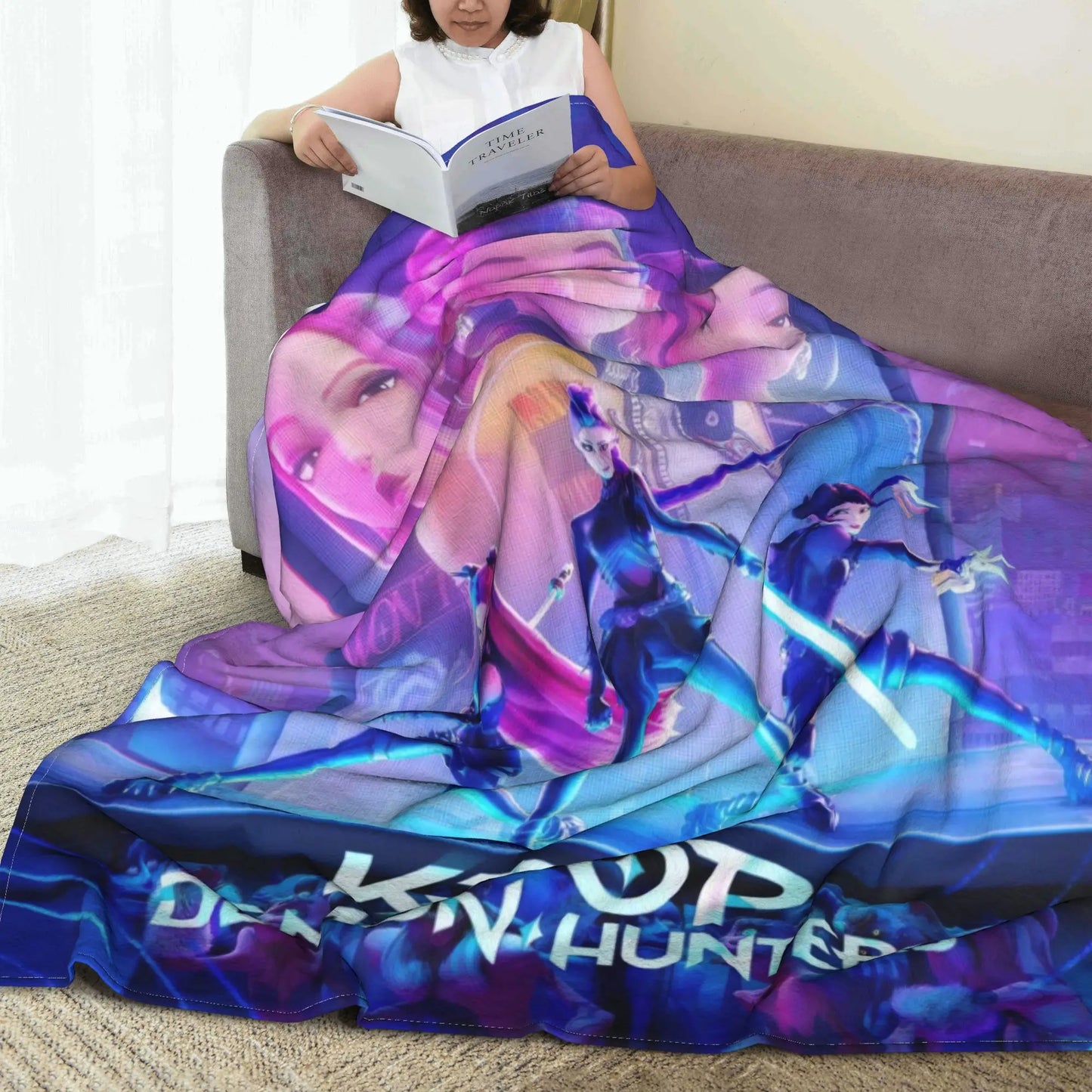 Coperta KPop Demon Hunters 100% Poliestere Peluche, 150x100cm, Inverno Regalo Natale