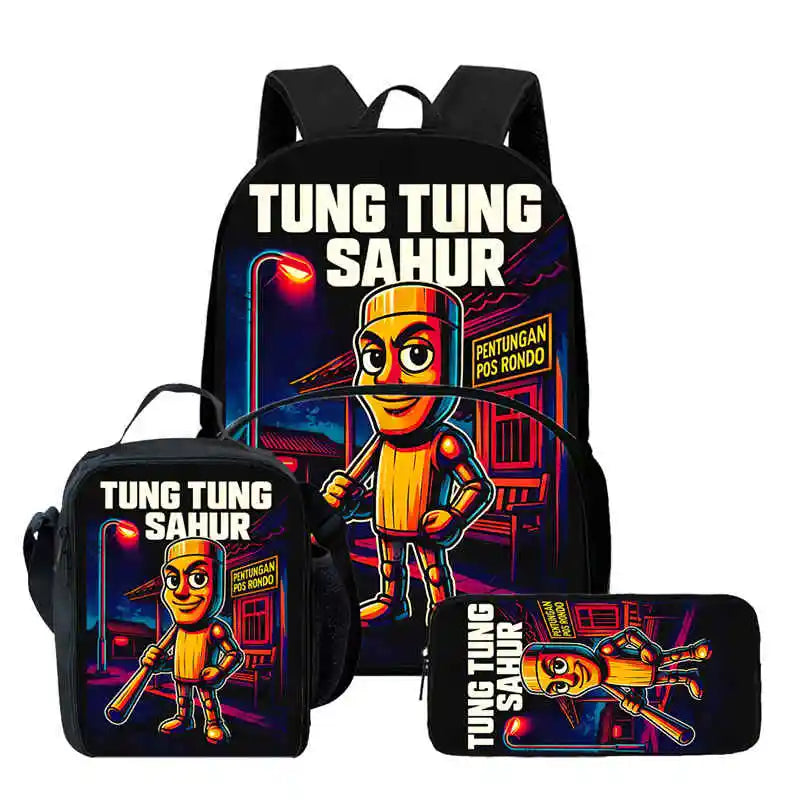 Set Zaino Scolastico 3 Pezzi - Zaino + Portapranzo + Astuccio (5-10 Anni)