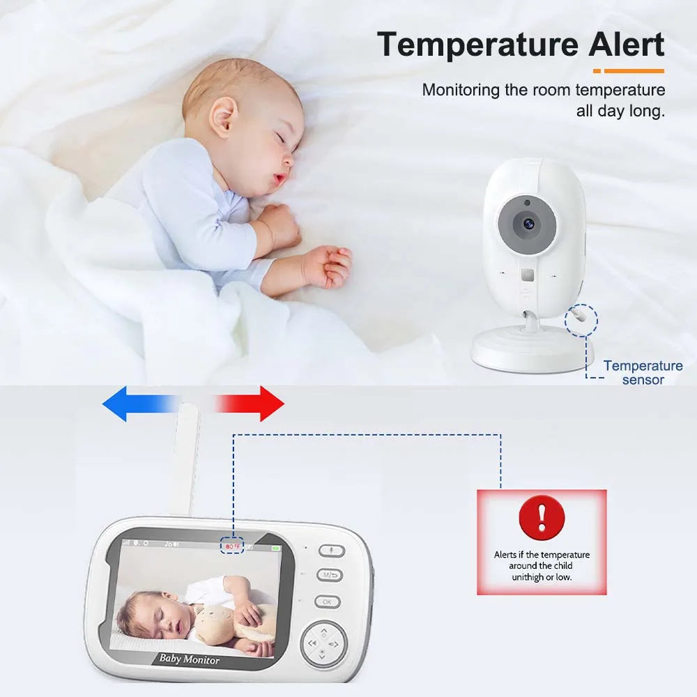 Baby Monitor 3.5'' HD con Visione Notturna, 2 Vie Audio, Sensore Temperatura