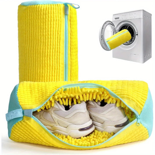 Sacco Lavatrice per Scarpe - Giallo con Cerniera Blu - Protettivo per Sneakers e Scarpe