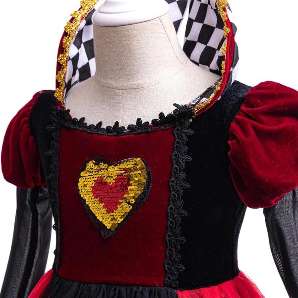 ♥️ Vestito Regina di Cuori per Bambina - Costume Alice nel Paese delle Meraviglie, Per Halloween e Feste!