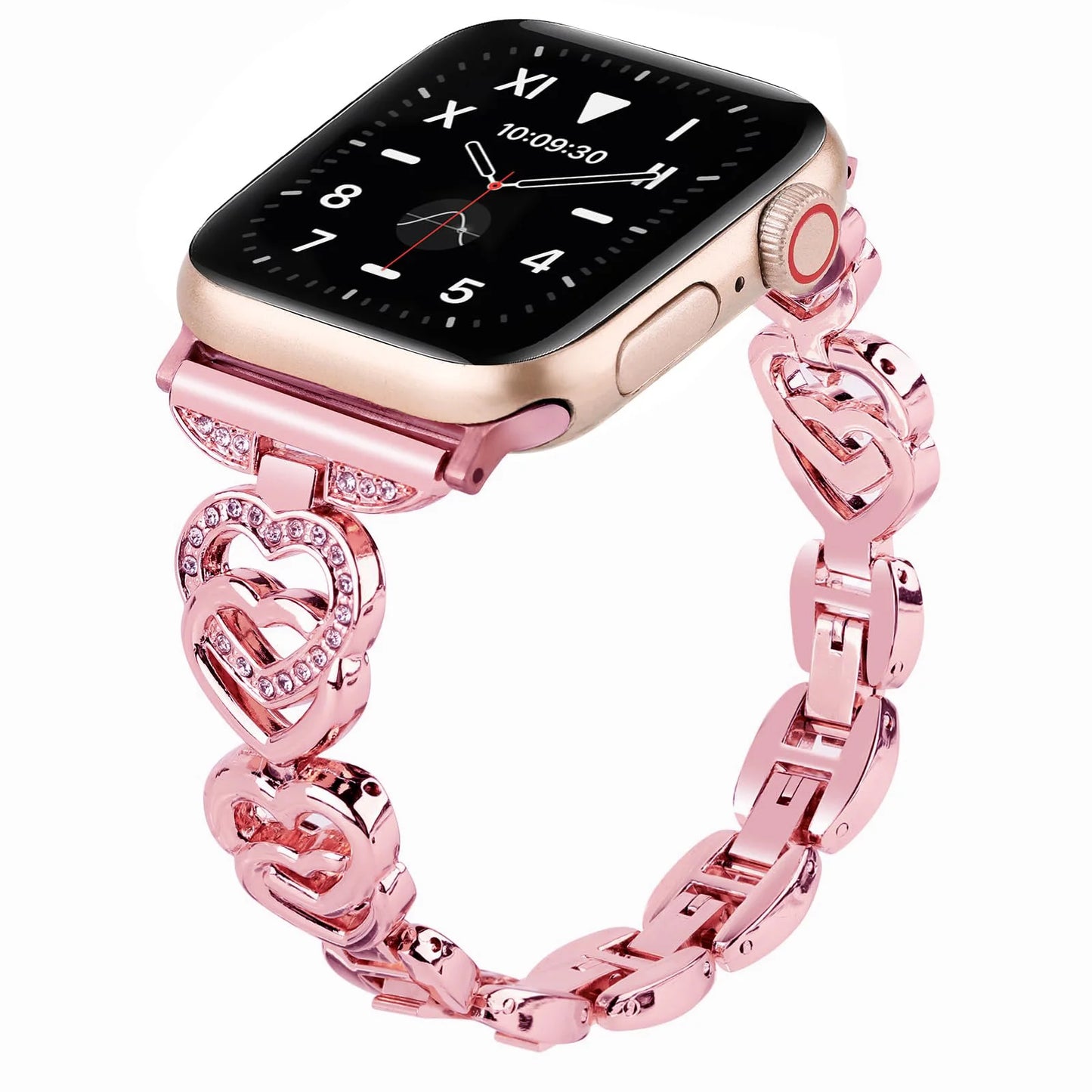 Cinturino Apple Watch Cuore Diamantato, Metallico con Cristalli, Regolabile 38-49mm