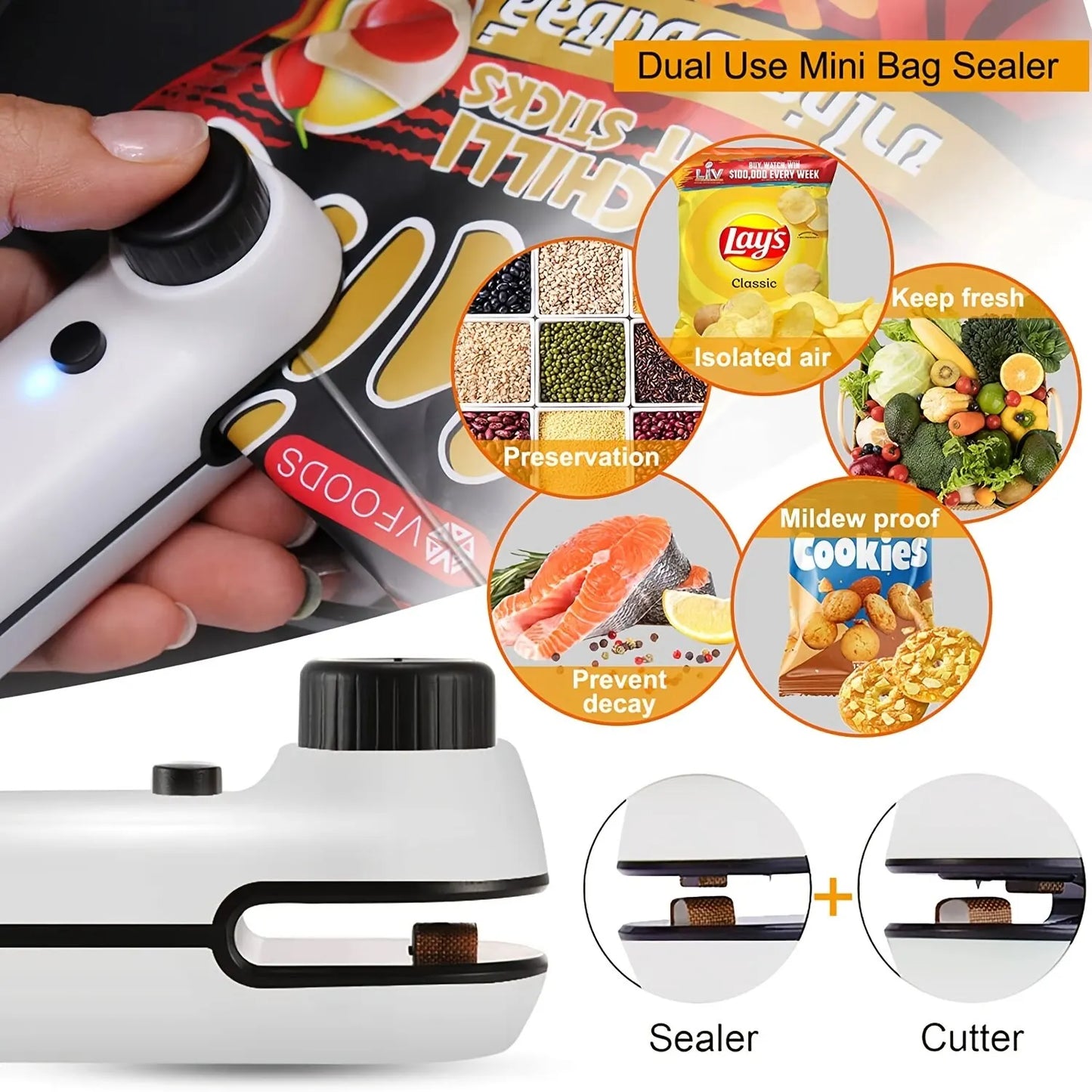 š Termosigillatore Ricaricabile USB 2-in-1 ā Sigilla Sottovuoto Snack, Cibi e Sacchetti di Plastica | Portatile, Compatto e Senza Cavo!