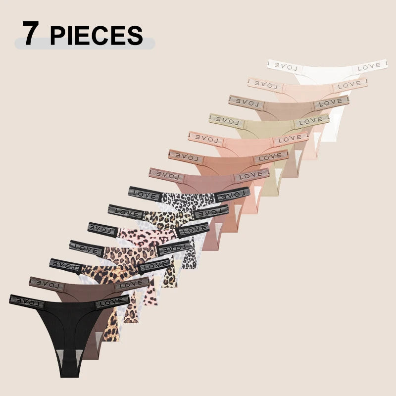 7 PERIZOMA LEOPARDO con LETTERA CRISTALLO - G-String Vita Bassa Senza Cuciture