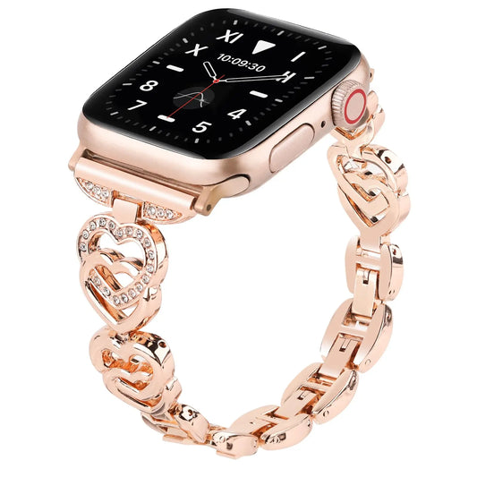 Cinturino Apple Watch Cuore Diamantato, Metallico con Cristalli, Regolabile 38-49mm