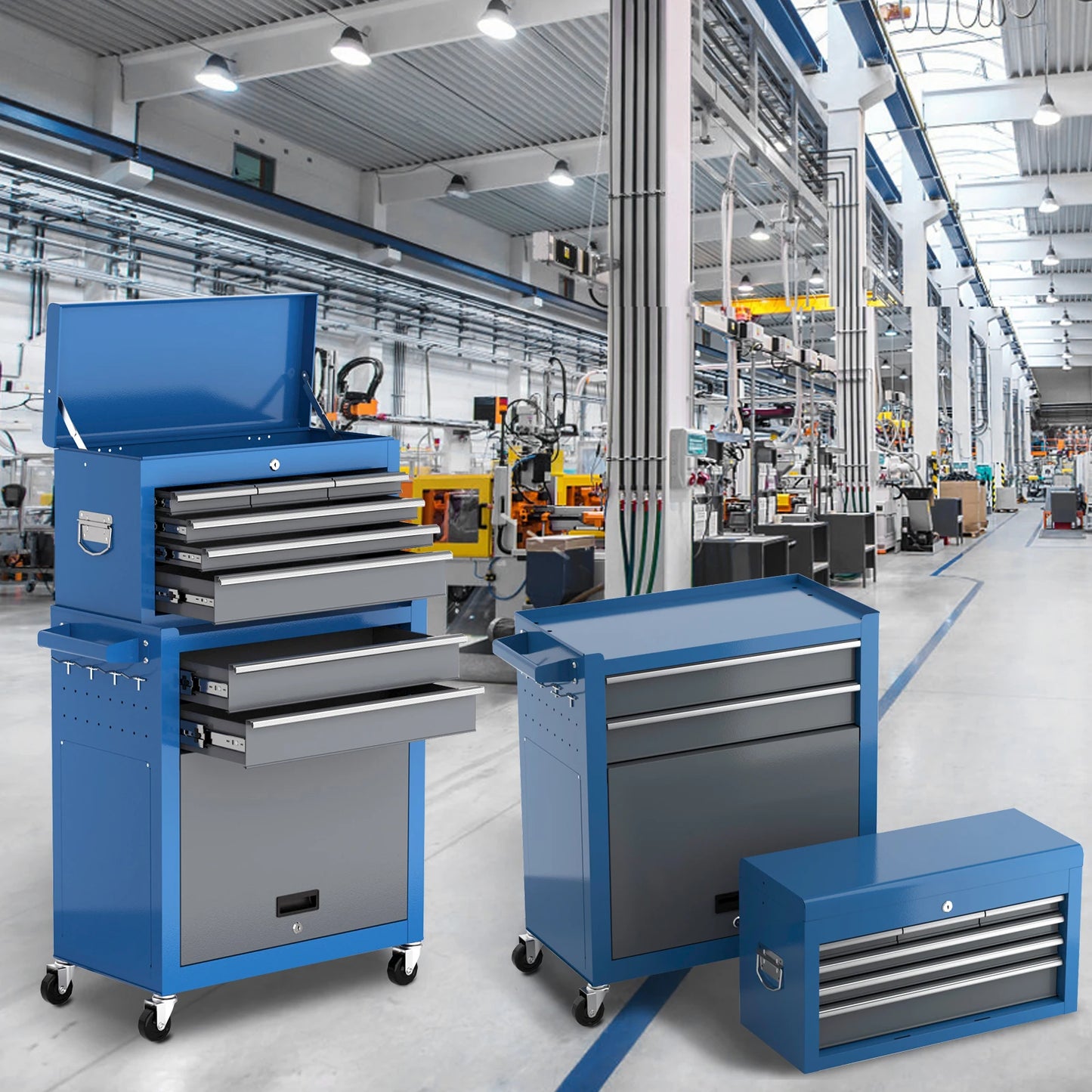 Cassapanca Attrezzi 8 Cassetti con Ruote - Mobile Organizer con Vassoio Divisori