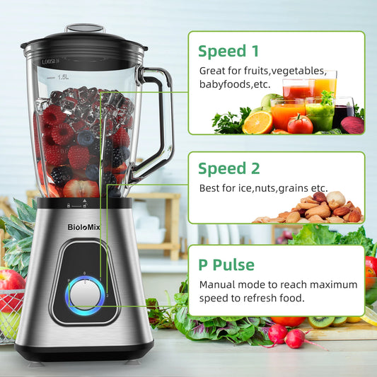 🚀 Frullatore Professionale 1300W | Vetro Rinforzato 1.5L | Per Smoothie Ghiacciati, Salse & Frullati Proteici | Lame in Acciaio 6L