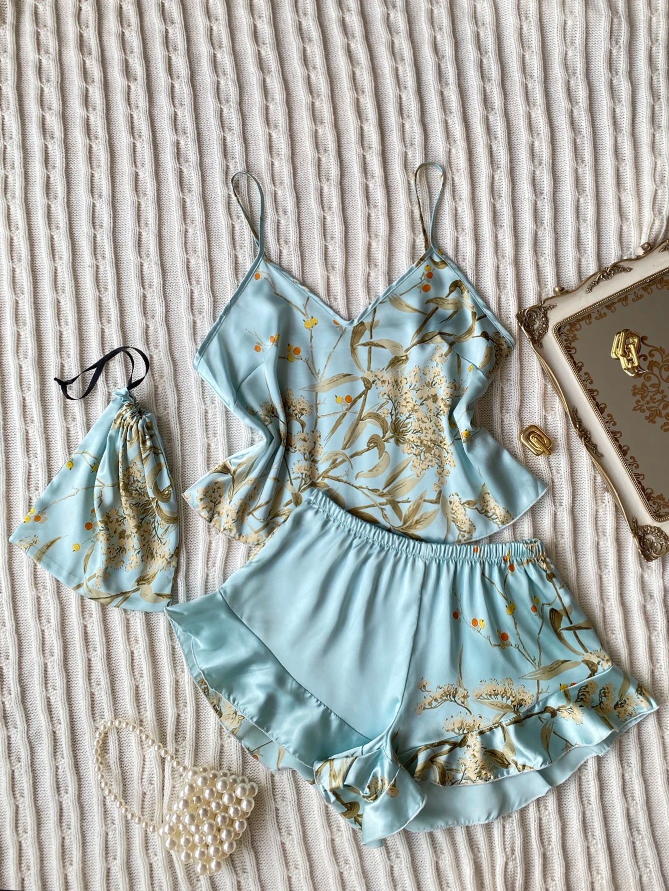 PIGIAMA FIORALE ELEGANTE - Top Cami + Shorts Volant - Loungewear Donna