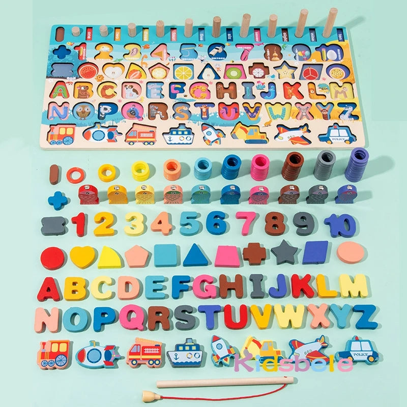 Set Educativo Legno - Puzzle, Conteggio, Pesca Magnetica Montessori 3+