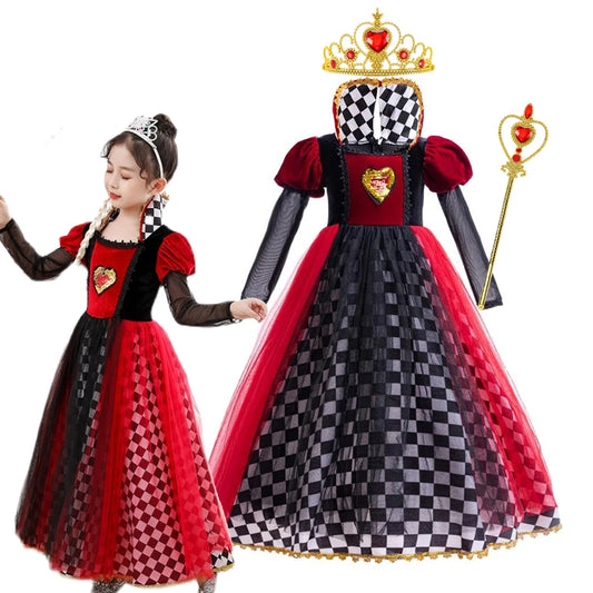 ♥️ Vestito Regina di Cuori per Bambina - Costume Alice nel Paese delle Meraviglie, Per Halloween e Feste!