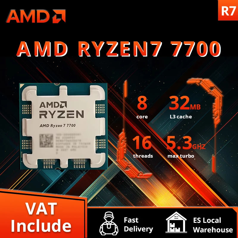 CPU AMD Ryzen 7 7700 4.5GHz 8-Core AM5 - 32MB L3 - Box Sigillato