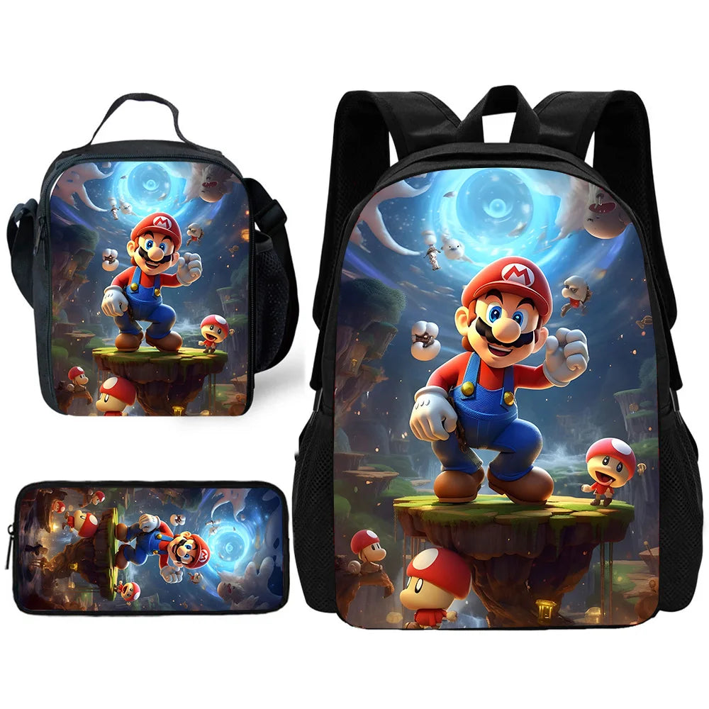 Set Scuola Super Mario - Zaino + Portapranzo + Astuccio - Regalo Bambini