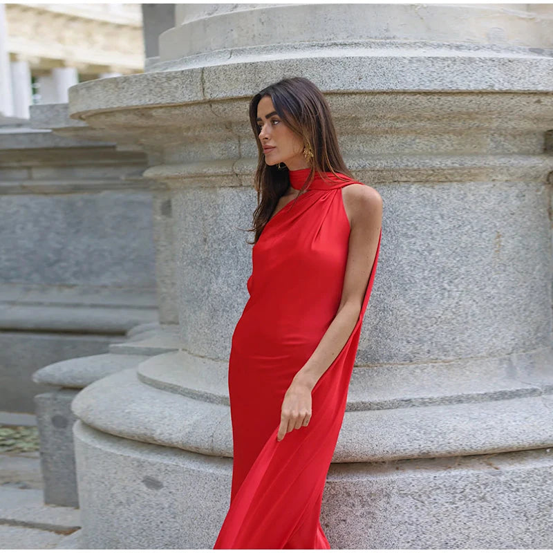 ABITO LUNGO ELEGANTE DONNA – Stile Senza Spalle con Schiena Nuda, Perfetto per l’Estate 2025!