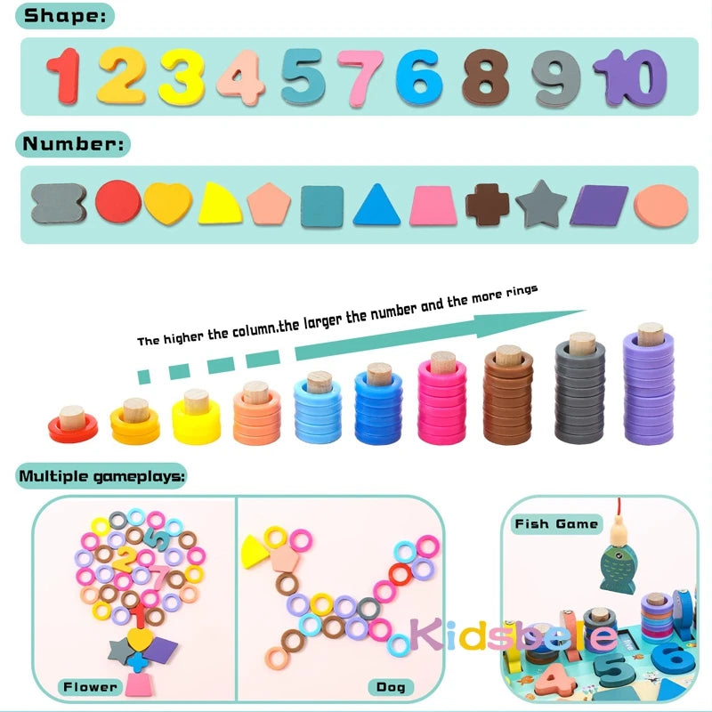 Set Educativo Legno - Puzzle, Conteggio, Pesca Magnetica Montessori 3+
