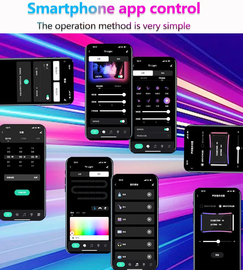 Luce Ambiente Sincronizzazione TV/Schermo, APP Control, Effetti Musicali