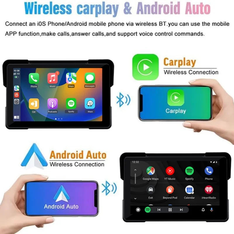 Schermo Moto 7" Wireless CarPlay & Android Auto | GPS | DVR | IPX7 | Touchscreen