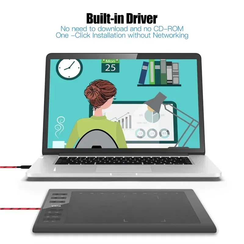 Tavoletta Grafica 10x6" - 8192 Livelli, 12 Tasti Express, Senza Batteria