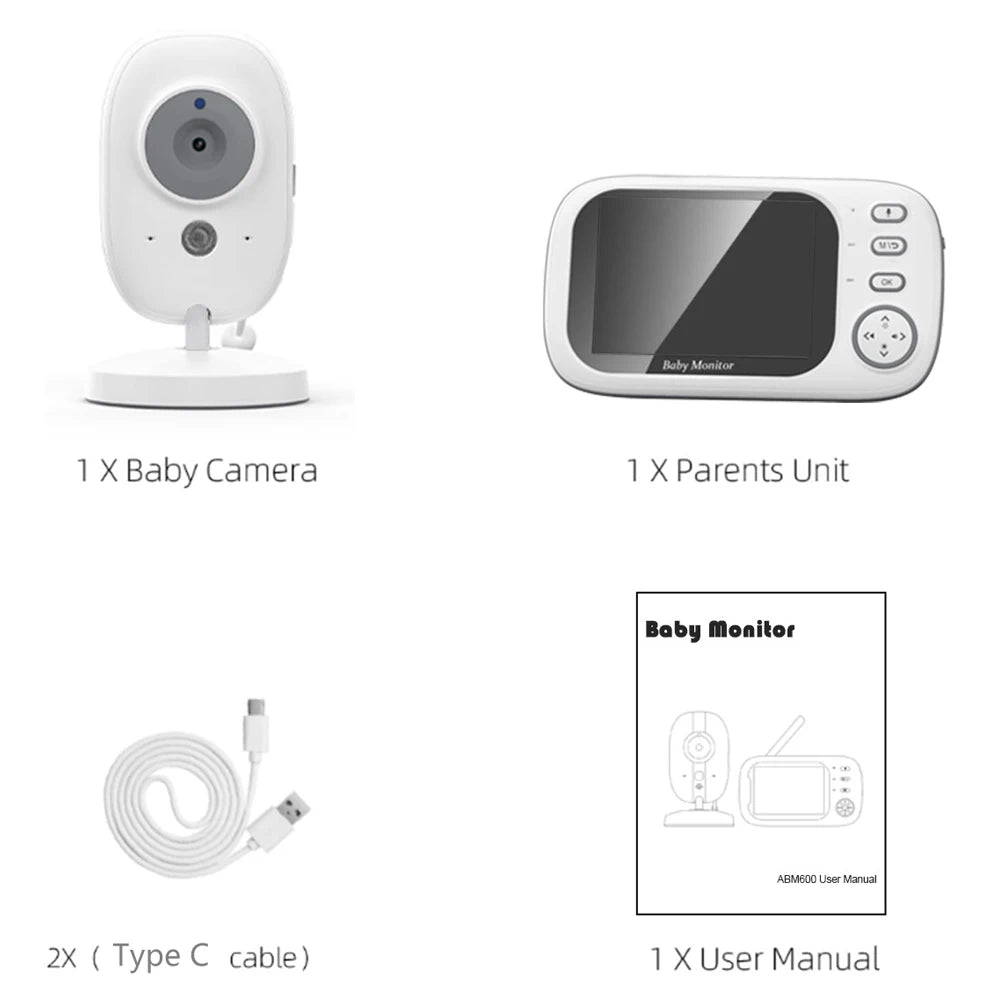 Baby Monitor 3.5'' HD con Visione Notturna, 2 Vie Audio, Sensore Temperatura