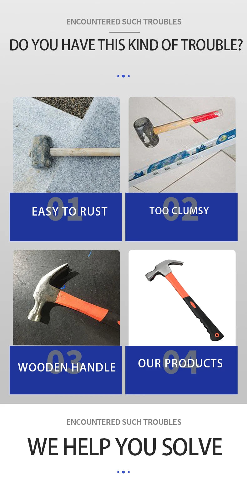 Martello ad Artiglio Professionale - Manico in Fibra di Vetro Antishock + Impugnatura Antiscivolo