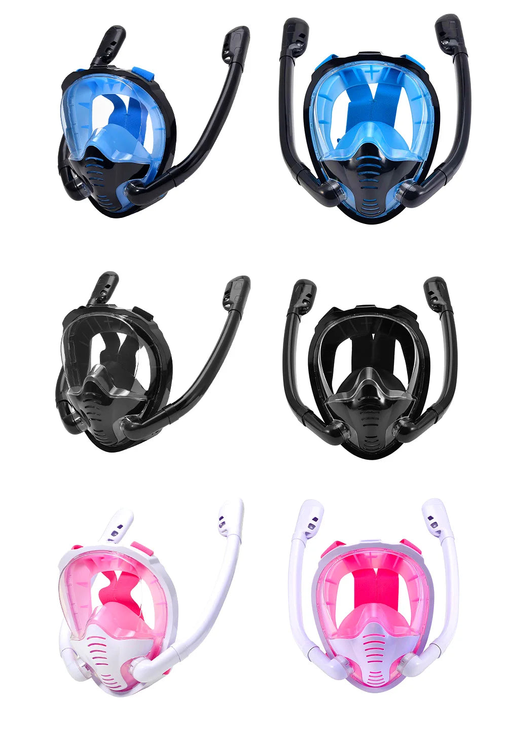 Maschera Snorkeling Panoramica 180° - Antiappannamento, Dry Top, 2 Snorkel