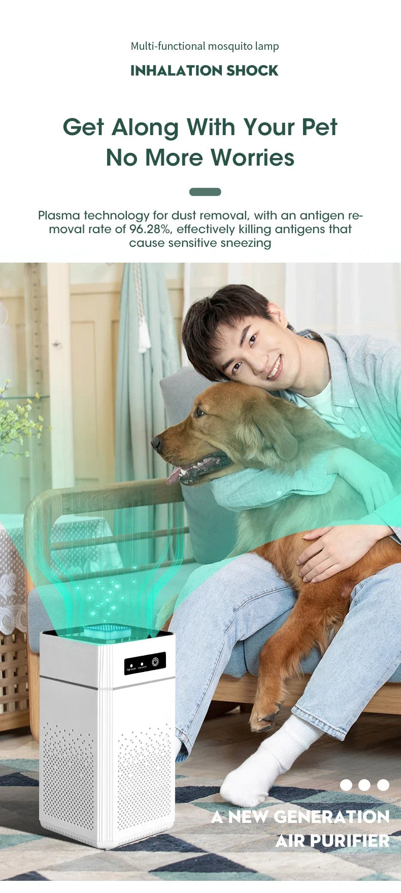 Purificatore d'Aria 3-in-1 – Filtro HEPA + Ionizzatore + Elimina Odori Forti