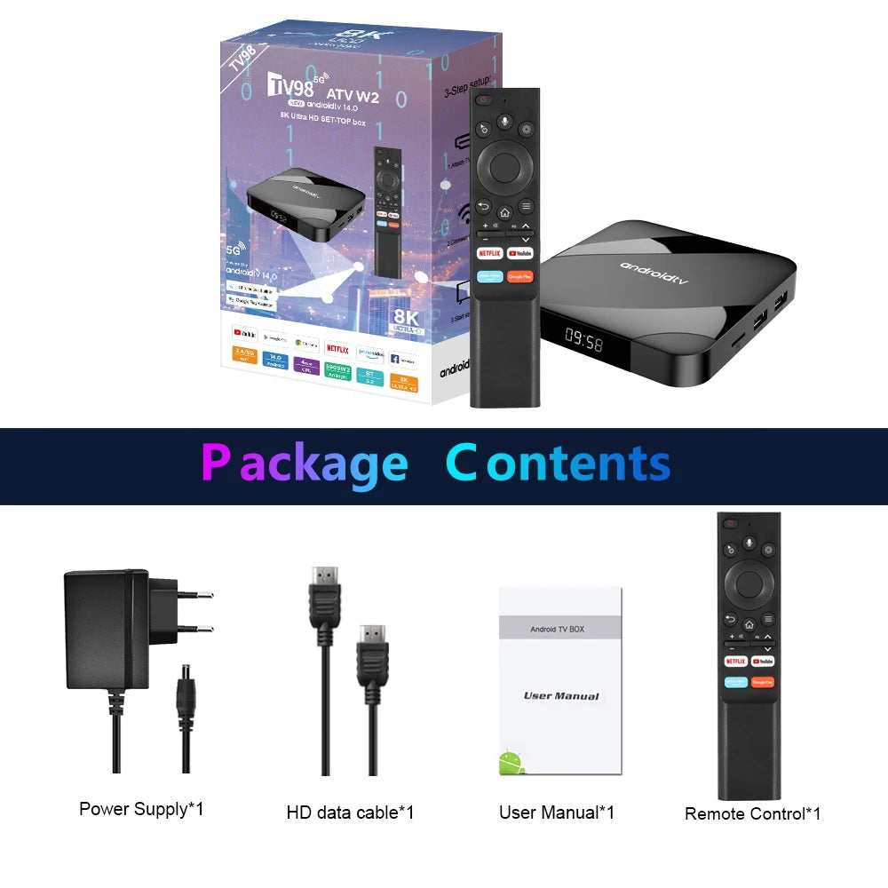 Android TV Box 14, 4+64GB, 8K, WiFi Dual-Band, BT 5.2, Voice Remote Control
