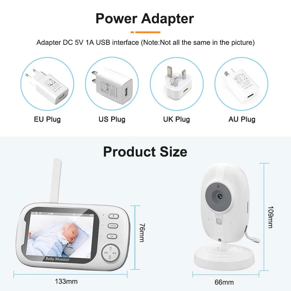Baby Monitor 3.5'' HD con Visione Notturna, 2 Vie Audio, Sensore Temperatura