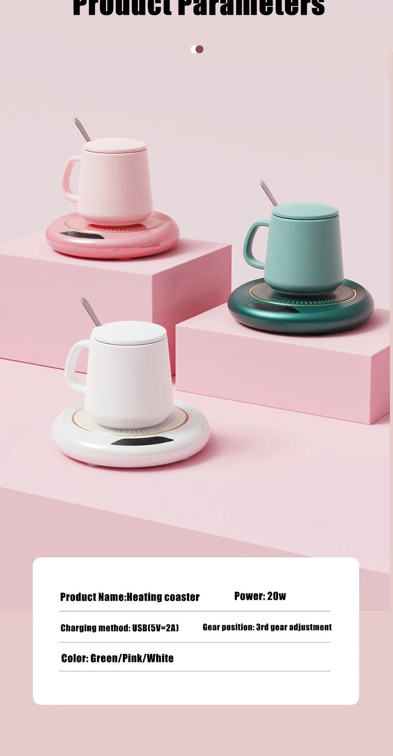 Sottobicchiere Termostatico USB - Riscaldamento Intelligente a 3 Velocità, Temperatura Costante 55°C