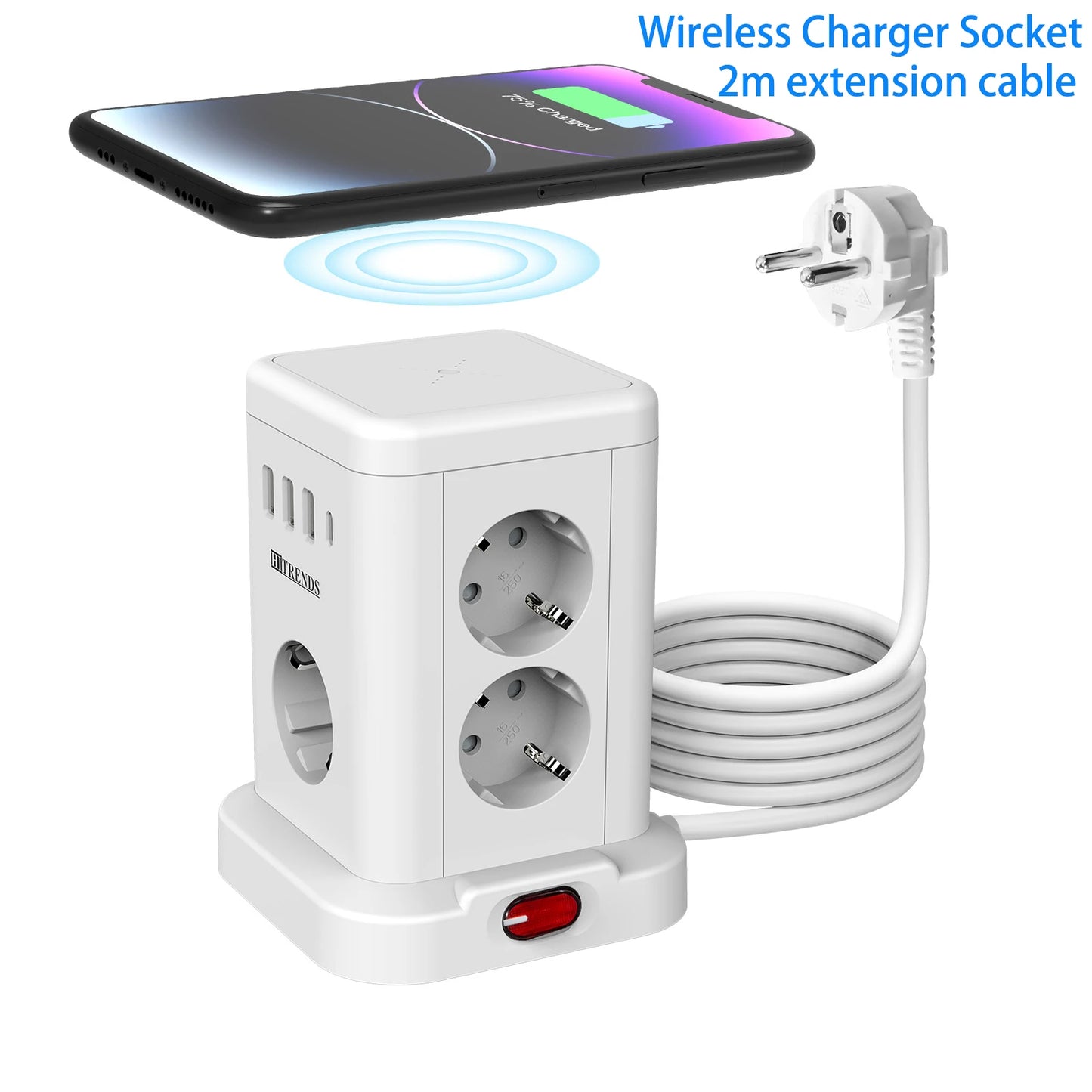 Ciabatta 11 Prese UE con Ricarica Wireless 15W, 4 USB, 2m