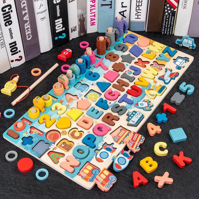 Set Educativo Legno - Puzzle, Conteggio, Pesca Magnetica Montessori 3+