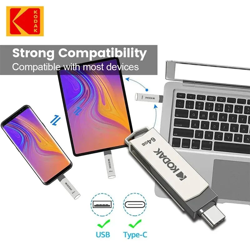 PenDrive USB 3.1 + Type-C, 128GB, Metallo, Impermeabile, OTG, per PC/Mac/Smartphone