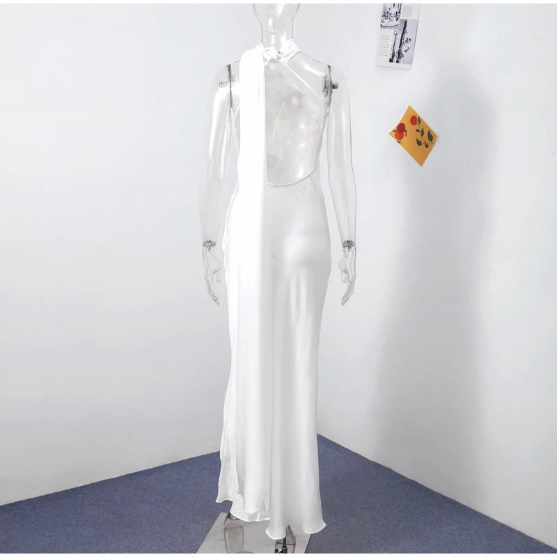 ABITO LUNGO ELEGANTE DONNA – Stile Senza Spalle con Schiena Nuda, Perfetto per l’Estate 2025!