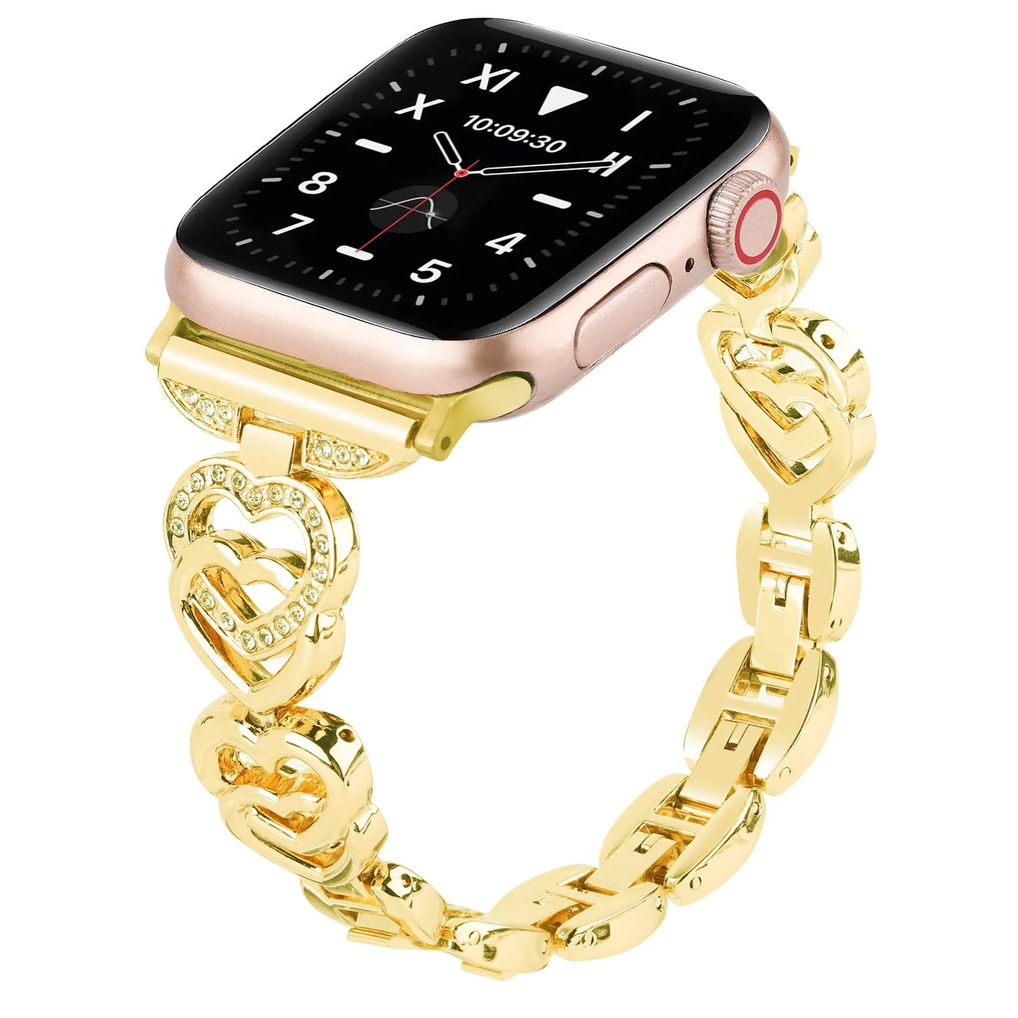 Cinturino Apple Watch Cuore Diamantato, Metallico con Cristalli, Regolabile 38-49mm