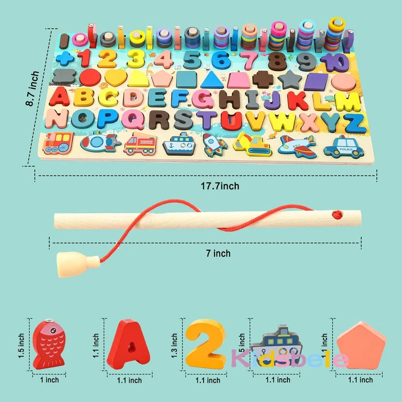 Set Educativo Legno - Puzzle, Conteggio, Pesca Magnetica Montessori 3+
