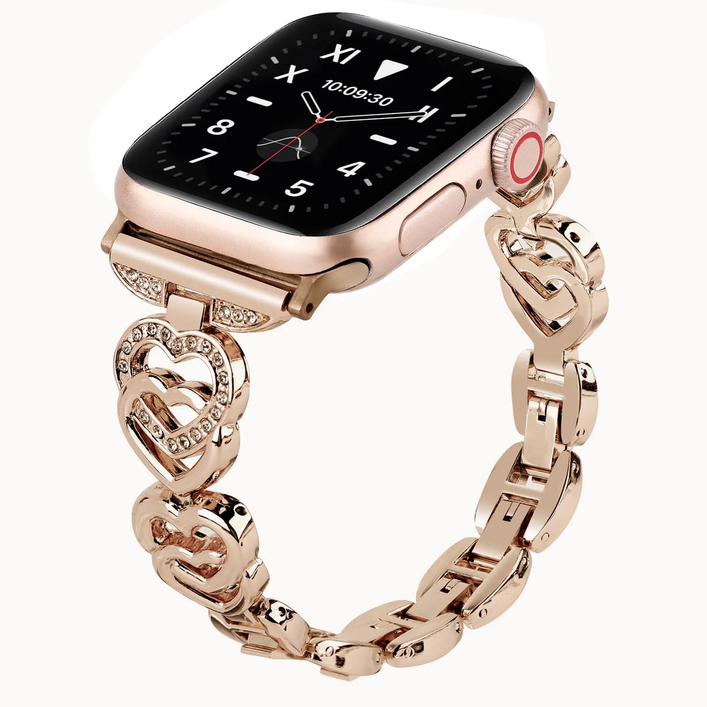Cinturino Apple Watch Cuore Diamantato, Metallico con Cristalli, Regolabile 38-49mm
