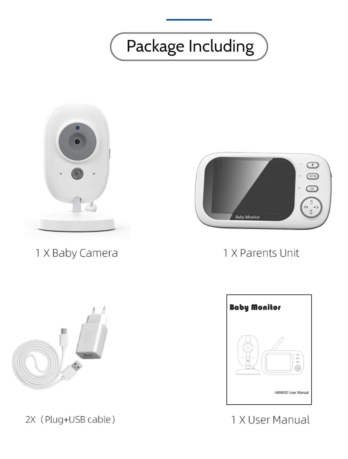Baby Monitor 3.5'' HD con Visione Notturna, 2 Vie Audio, Sensore Temperatura